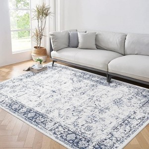 Non-Slip Washable Vintage Area Rug, Low-Pile Distressed Print Carpet for Living Room, Bedroom & Entryway – Stain-Resistant, Pet-Friendly - 1 of 4