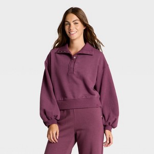 Women's Henley French Terry Sweatshirt - JoyLab™ - 1 of 3