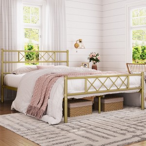 Yaheetech Simple Metal Bed Frame with Headboard&Footboard Slatted Bed Base - 1 of 4