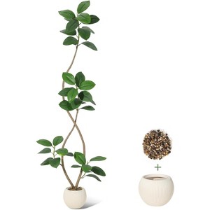 Artificial Plants Rubber Tree, Faux Fiddle Leaf Fig Tree Indoor Artificial Trees Tall Plant Fake Tree Tropical Large Floor Tree Real Touch - 1 of 4
