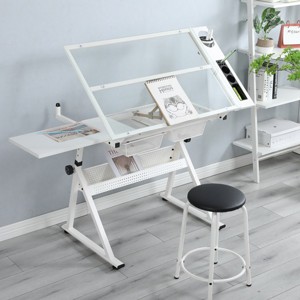 Standing Desk Modern with Adjustable Glass Top and Storage Drawers for Home Office 39in Wide-3irtyhousy - 1 of 4