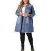 Agnes Orinda Women's Plus Size Stand Collar Buttons Long Sleeve Raw Hem Long Denim Jackets - 2 of 4