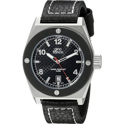 Gino Franco Round black PVD Plated Stainless Steel Calf Leather Strap Watch - image 1 of 2