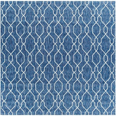 Mark & Day Valentijn 6'7"x6'7" Woven Indoor and Outdoor Area Rugs Denim: Geometric, Stain-Resistant, Traditional Style, Patio Use