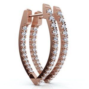 Pompeii3 .90Ct Diamond Hoops Inside Outside Gold Lab Created 1" Tall - 1 of 4