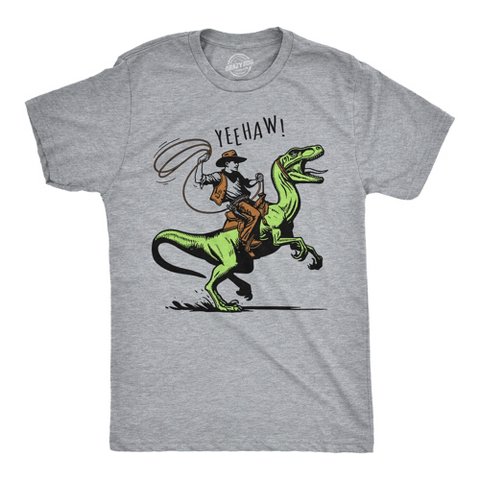 Мужские футболки Crazy Dog T-Shirts, Inc. Mens Funny T Shirts Raptor Wrangler Sarcastic Dinosaur Cowboy Graphic Tee - Crazy Dog Men's T Shirt With Dinosaur Sayings Light Grey XL