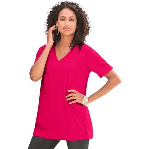 Roaman's Plus Size Cotton Ultimate V-Neck Tee - 1 of 4