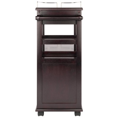 Espresso Wood Entertainment Cart with Wine Rack and Storage