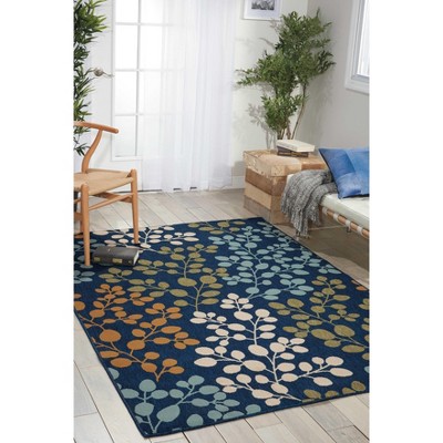 Navy and Ivory Botanical Indoor/Outdoor Area Rug 2'6" x 4'