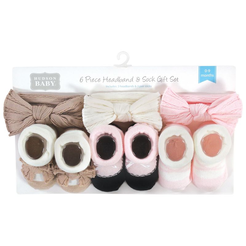 Hudson Baby Infant Girls Headband and Socks Giftset, Pink Taupe, One Size, 2 of 6