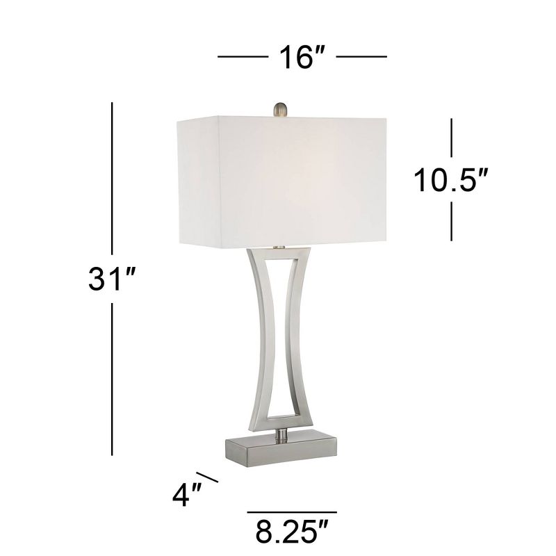 360 Lighting Roxie Modern Table Lamps 31" Tall Set of 2 Brushed Nickel Metal Off White Fabric Rectangular Shade for Bedroom Living Room Bedside Office, 5 of 9