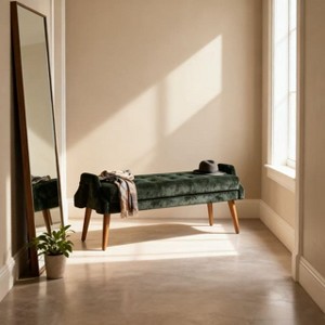 Homy Casa Mid-Century Upholstered Accent Bench with Wooden Legs, Deep Green Bouclé - 1 of 4