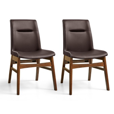Subrtex Solid Wood dining Chair Faux Leather Upholstered Side Chair (Set of 2)
