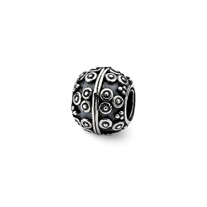Black Bow Jewelry Sterling Silver Antiqued Artisan Bullseye Circle Design Bead Charm - 1 of 2