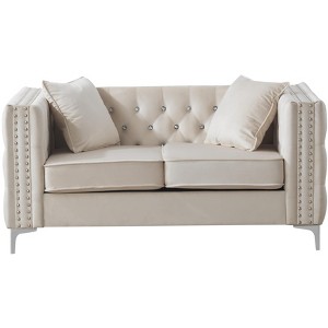 TiramisuBest 45"W Gray Corduroy Loveseat with Hidden Storage & Side Pocket, Compact Upholstered Sofa for Small Spaces - 1 of 4