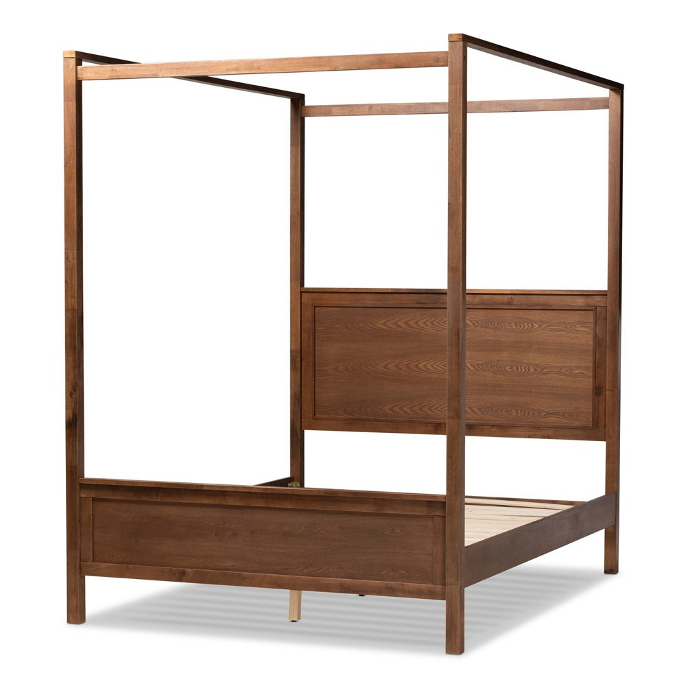 Photos - Bed King Veronica Walnut Finished Wood Platform Canopy  Walnut Brown - Baxton Studio: Modern Design, Rubberwood Frame, No Box