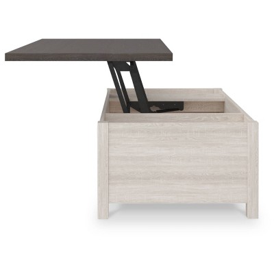 Brown and White Rectangular Lift-Top Coffee Table with Storage