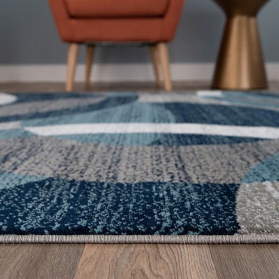 Blue and Gray Abstract Geometric Washable Area Rug 6'6" x 9'