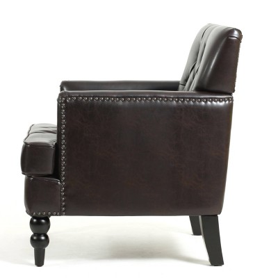 Elegant Malone Handcrafted Brown Leather & Wood Accent Chair