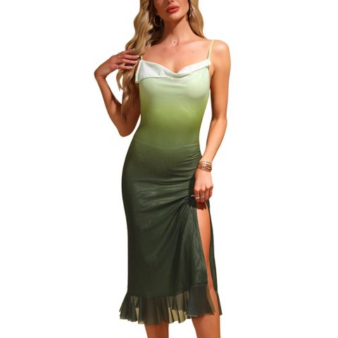 Женские платья INSPIRE CHIC Women's Spaghetti Strap Cowl Neck Stretchy Mesh Midi Dress Green Small