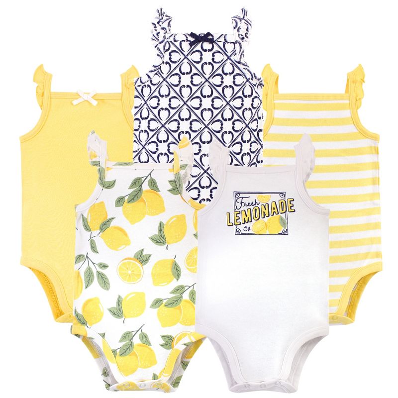 Touched by Nature Baby Girl Organic Cotton Bodysuits 5pk, Lemon Tree, 1 of 8