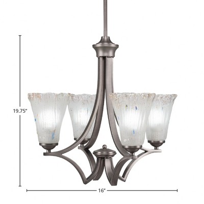 Toltec Lighting Zilo 4 - Light Chandelier in  Graphite with 5.5" Fluted Frosted Crystal Shade
