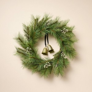 26" Long Needle Pine with White Berry and Bells Wreath - Hearth & Hand™ with Magnolia - 1 of 3