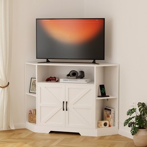 Corner TV Stand for TVs Up to 55 Inch with Power Outlet, Farmhouse Corner TV Cabinet with Storage Cabinets Shelves, Modern Entertainment Center - 1 of 4