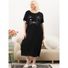 Agnes Orinda Women's Plus Size Soft Knit Cute Cat Print Short Sleeve Split Hem Pockets Midi Sleep Shirts Nightgowns - 3 of 4
