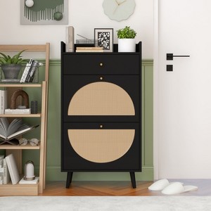 Okak Shoe Cabinet, Shoe Organizer 3 Panel Flip Drawers, Freestanding Shoe Rack for Entryway, Living Room, Hallway, Black - 1 of 4
