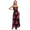 Women Strapless Floral Print Bohemian Boho Maxi Dress Casual Off Shoulder Beach Party Dress with Pockets - 2 of 4