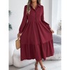 Women's Long Sleeve Dress Button Down Flowy Fall Ruffle Maxi Holiday Dresses - 2 of 4