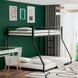 Bed, Bed Frames, Metal Twin Over Full Metal Bunk With 22 Sturdy Metal Slats Reinforced Guardrails For Home Bed Room Twins - 1 of 4
