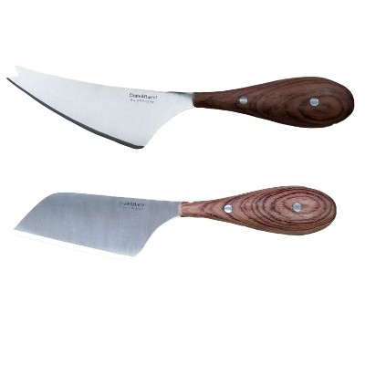 Aaron Probyn Medium Wood Round Bamboo Cheese Board Set with Stainless Steel Knives