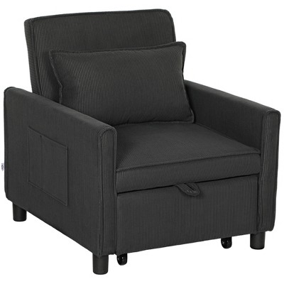 HOMCOM 3-in-1 Convertible Chair Bed, Folding Single Sofa Bed, Pull Out Sleeper Chair with Adjustable Backrest, Pillow, and Pockets, Dark Gray