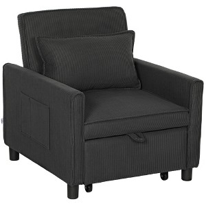 HOMCOM 3-in-1 Convertible Chair Bed, Folding Single Sofa Bed, Pull Out Sleeper Chair with Adjustable Backrest, Pillow, and Pockets, Dark Gray - 1 of 4