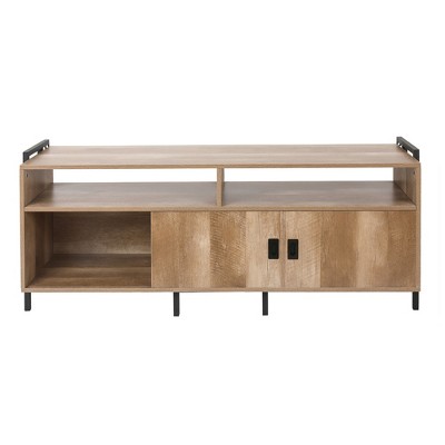 Modern Black and Light Oak 60" TV Stand with Cabinet Storage
