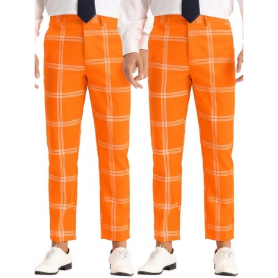 Lars Amadeus Men's Slim Fit Flat Front Plaid Printed Casual Trousers 2 Packs