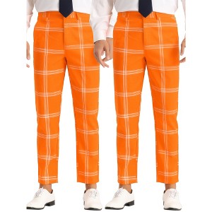 Lars Amadeus Men's Slim Fit Flat Front Plaid Printed Casual Trousers 2 Packs - 1 of 4