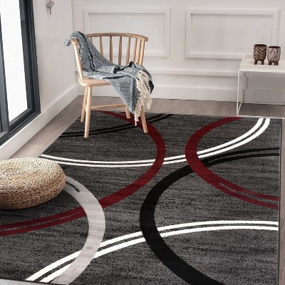 Abstract Red Swirls Easy-Care Synthetic Area Rug 5'3" x 7'3"