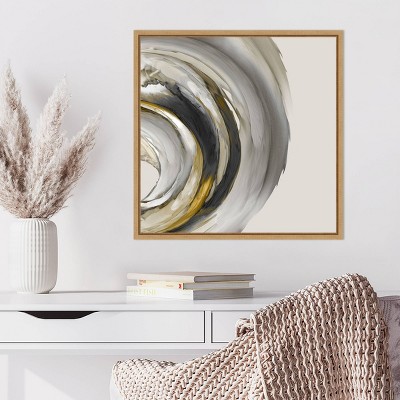 Odyssey Abstract Gray and Gold Canvas Print with Maple Frame
