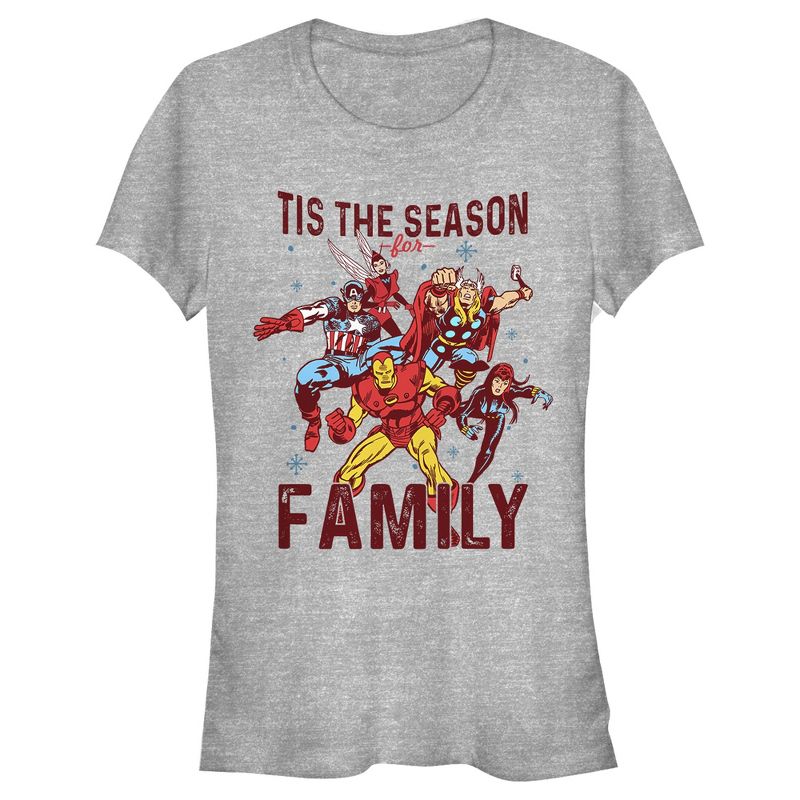 Juniors Womens Marvel Christmas Season for Family T-Shirt, 1 of 4