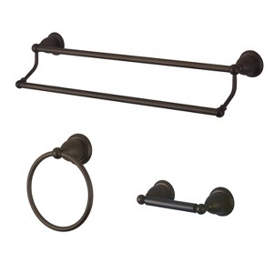 3pc Traditional Solid Brass Oil Rubbed Bronze Double Towel Bar Bath Accessory Set - Kingston Brass: Includes Toilet Tissue Holder, Towel Ring - 1 of 2
