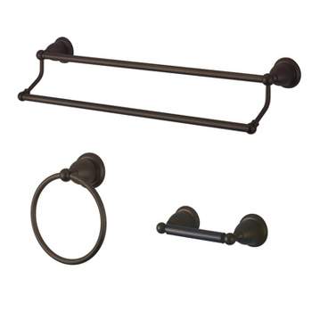 3pc Traditional Solid Brass Oil Rubbed Bronze Double Towel Bar Bath Accessory Set - Kingston Brass