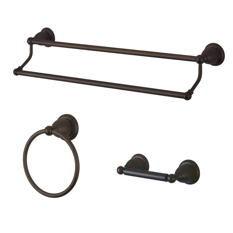 3pc Traditional Solid Brass Oil Rubbed Bronze Double Towel Bar Bath Accessory Set - Kingston Brass, 1 of 4