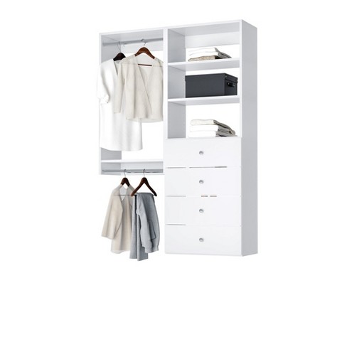 Rubbermaid Classic Custom 3 to 6 Foot Wide Walk In or Reach In Closet  Shelving and Hanging Storage Configuration Kit, White