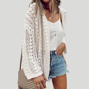 Amaryllis Women’s Open Front Crochet Knit Cardigan Lightweight Loose Fit 3/4 Sleeve Breezy - 1 of 4
