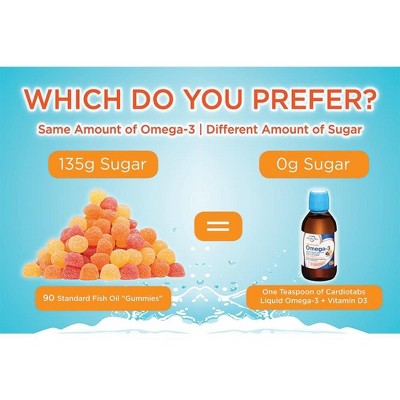 Cardiotabs Ultra Strength Liquid Omega-3 + Vitamin D3, 4,500 mg Omega-3s, 2,130 mg DHA & EPA, 1,000 IU D3, Fish Oil & Calamarine - 6.8 fl oz