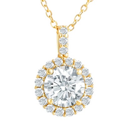 Pompeii3 1 1/4Ct Halo Diamond Moissanite Pendant Necklace 18" 14k Yellow Gold (1/3" tall)