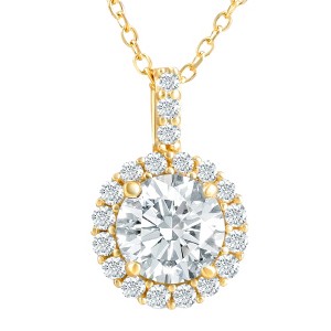 Pompeii3 1 1/4Ct Halo Diamond Moissanite Pendant Necklace 18" 14k Yellow Gold (1/3" tall) - 1 of 4